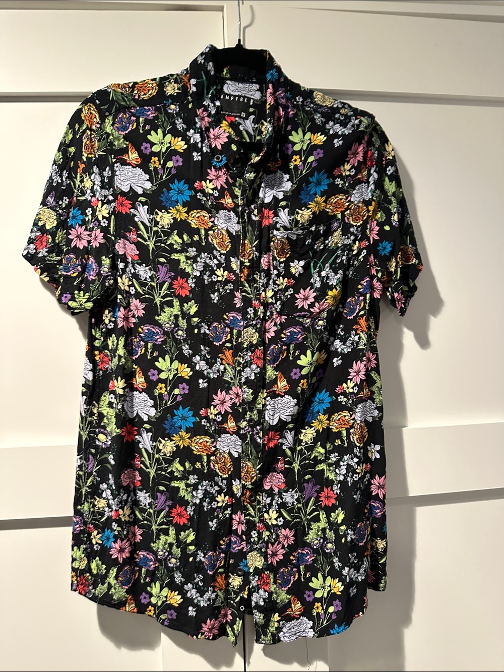 Empyre Black Floral Collared Shirt with Multicolor Blooms
